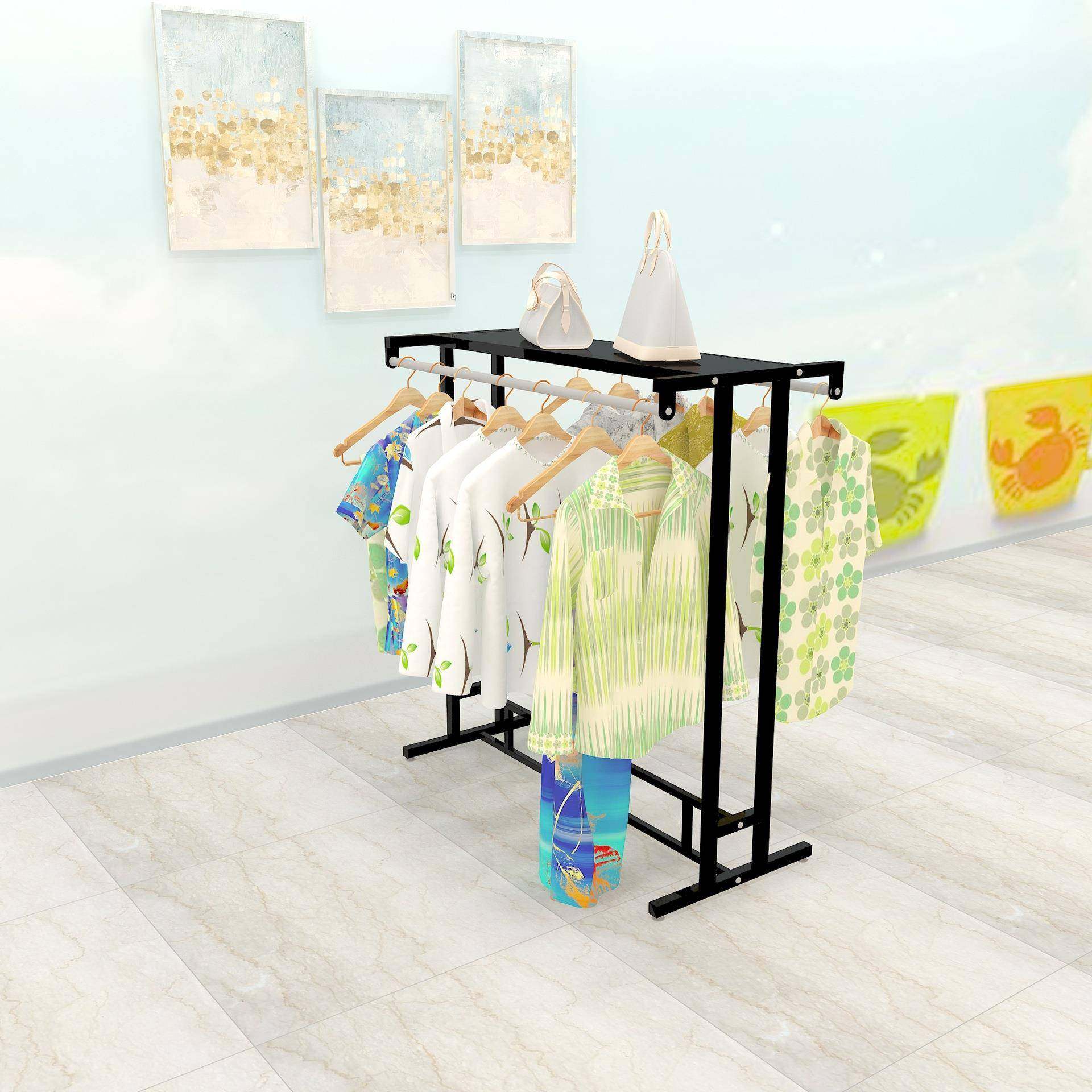 简约服装店中岛架展示架男女装双排中间货架双杠侧挂落地式挂衣架