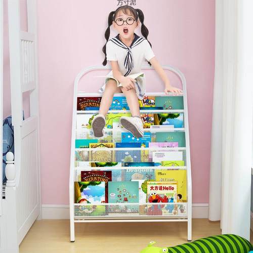 儿童书架绘本架书柜铁艺书架简易收纳架家用落地置物架宝宝书报架