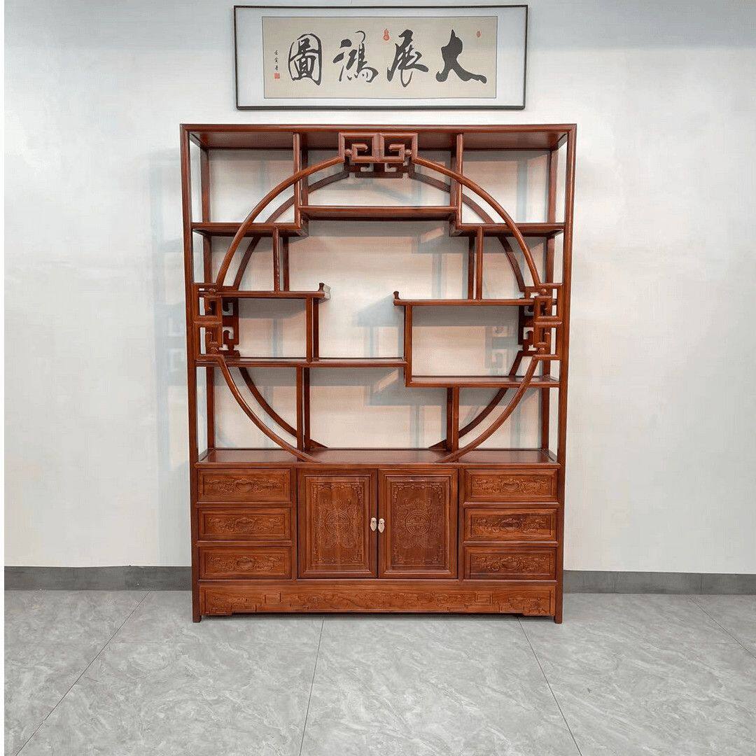新中式多宝阁实木博古架榆木展示柜客厅玄关隔断办公室摆件置物架