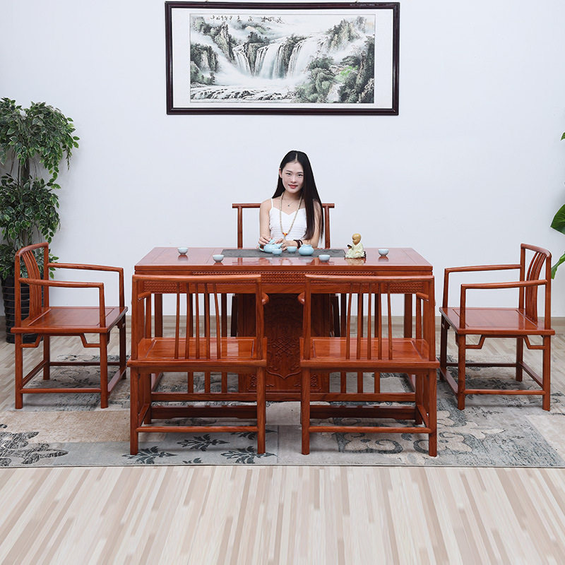 艺铭天下红木家具 花梨木茶桌椅组合 中式实木茶艺桌 泡茶休闲桌