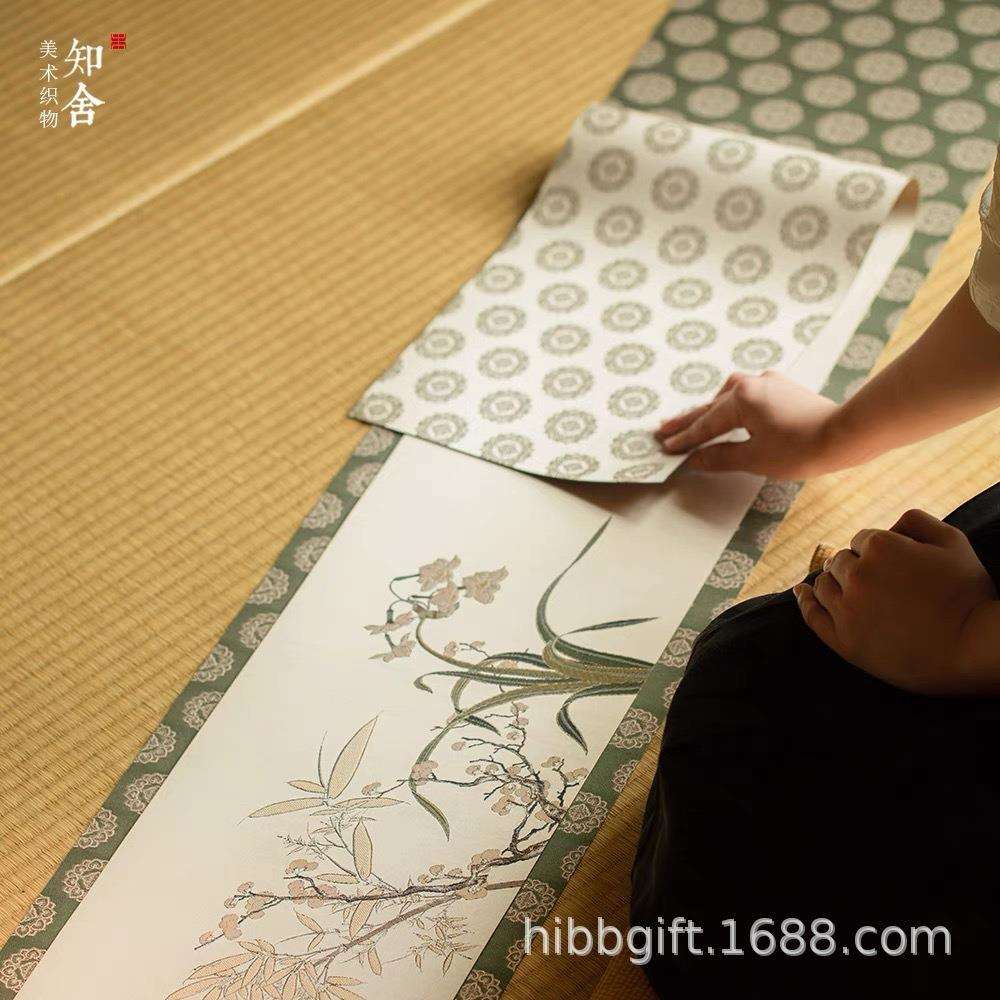新品知舍思无邪香君子晨风织锦茶席中式复古宫廷风布艺桌旗布茶垫