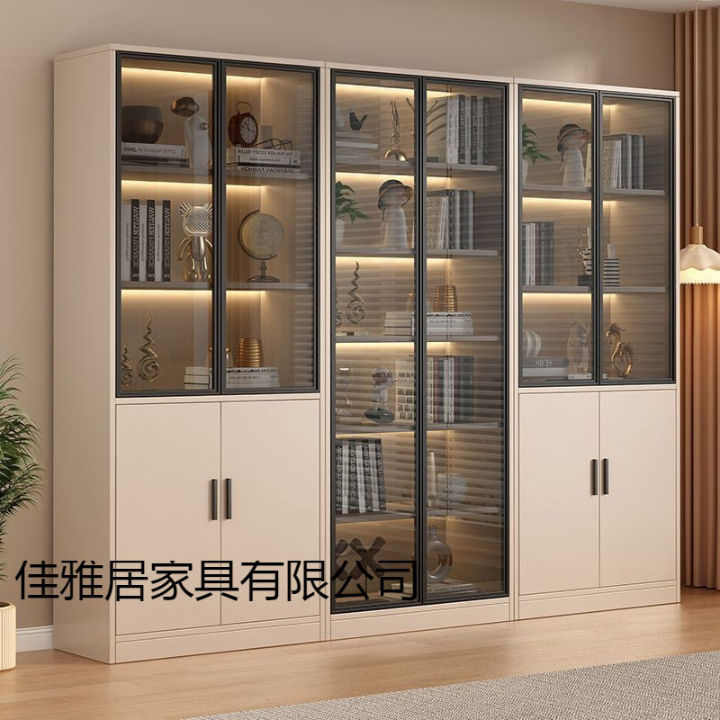 书柜带玻璃门一体靠墙家用文件柜整面墙书橱轻奢高档办公室展示柜