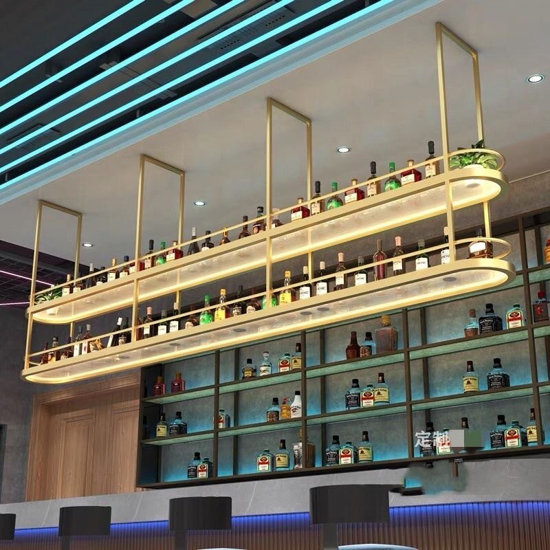 酒吧吧台酒架酒杯吊架高脚杯悬挂挂架酒柜餐厅吊柜工业倒挂铁艺