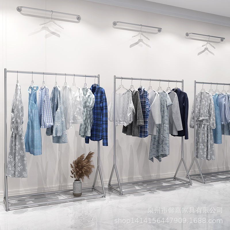 轻奢金色铁艺服装店落地陈列架