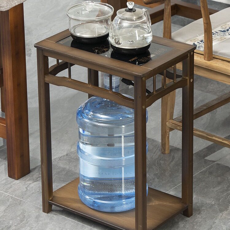 茶桌家用小茶台边柜侧柜实木泡茶吧茶几烧水壶一体水桶架茶水柜子
