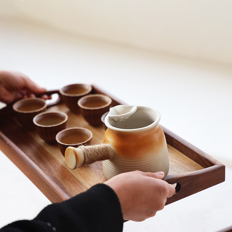 胡桃木质托盘长方形茶具实木茶盘家用放茶杯子盘子北欧风木托盘