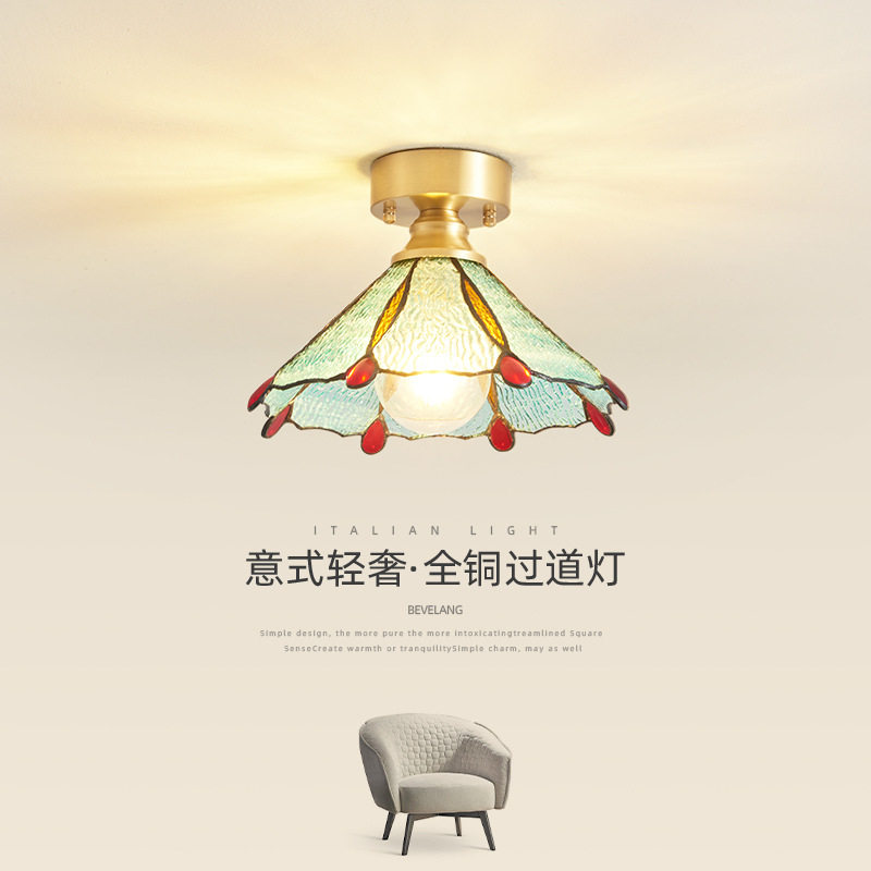 过道走廊灯后现代轻奢全铜美式复古玻璃衣帽间入户玄关阳台吸顶灯