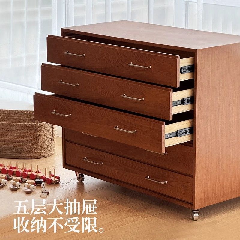 中古风实木移动储物五斗柜