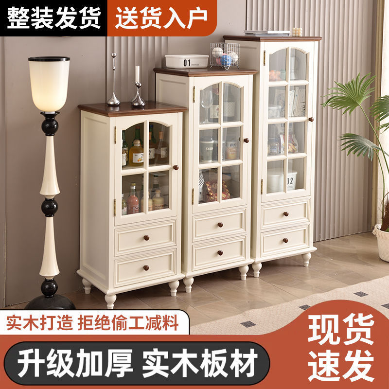 实木奶油风玻璃单门酒柜餐边柜