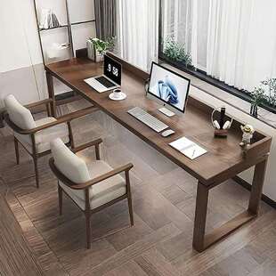 纯实木长条书桌一字靠墙书房办公桌电脑桌工作台双人学习桌写字台