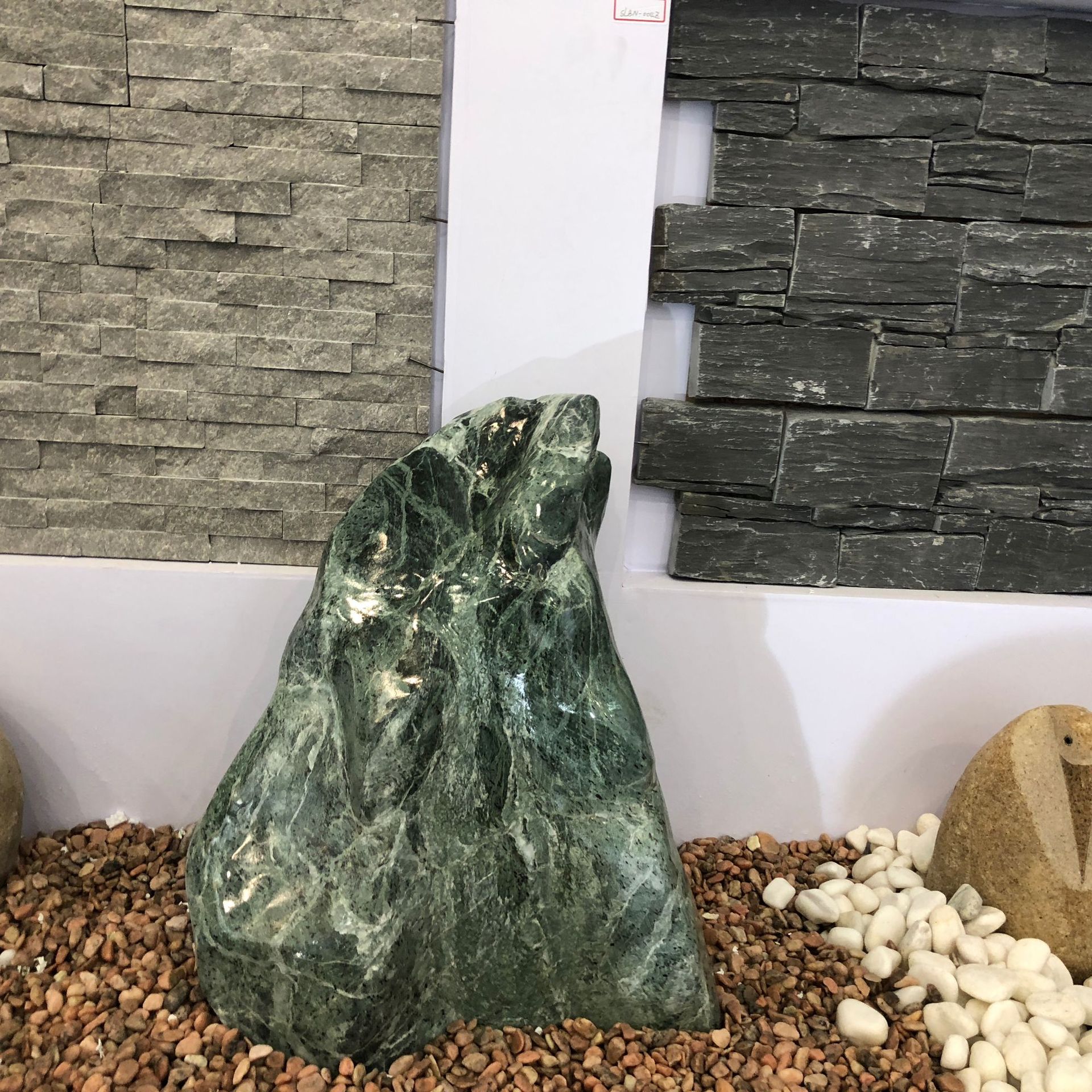 大理石莱阳绿 景观石雕假山石意境 酒店室内花园造景装饰