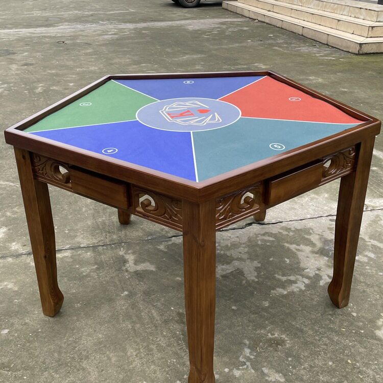 实木仿古五边六边桌打扑克棋牌户外桌六五角桌狗腿地主六角桌定