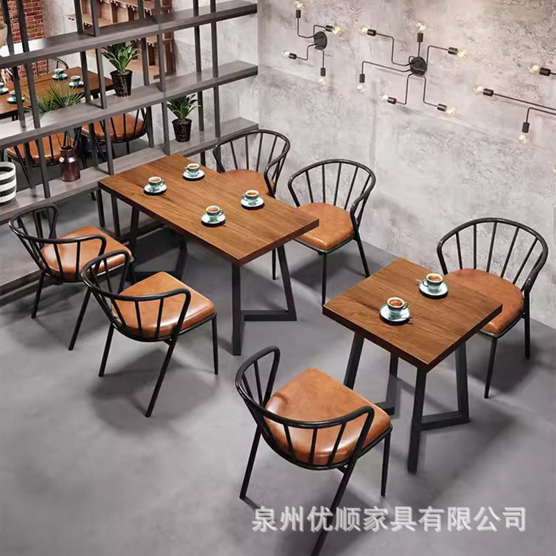 工业风餐桌椅复古烧烤店咖啡厅小方桌实木酒吧火锅店吃饭桌椅组合