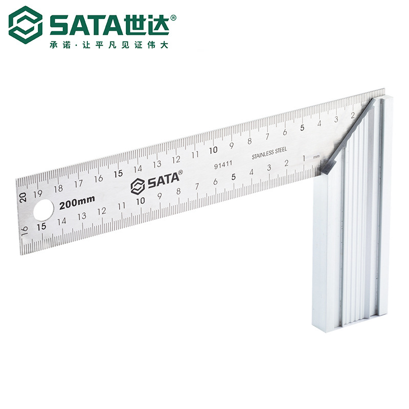 Sata/世达五金测量工具91412/91411铝柄钢角尺300MM/200MM不锈钢