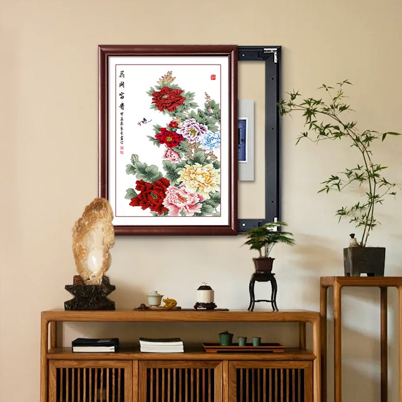 花开富贵新中式电表箱装饰画竖款配电箱I挂画电闸电源总开关遮挡