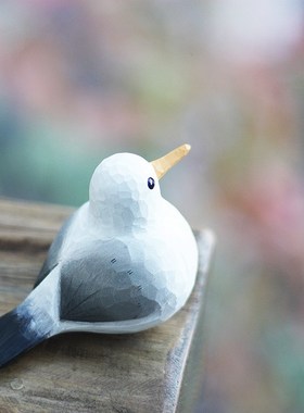 去码头整点薯条 海鸥 肥啾鸟 木雕小鸟 手工实木摆Y件 小胖鸟