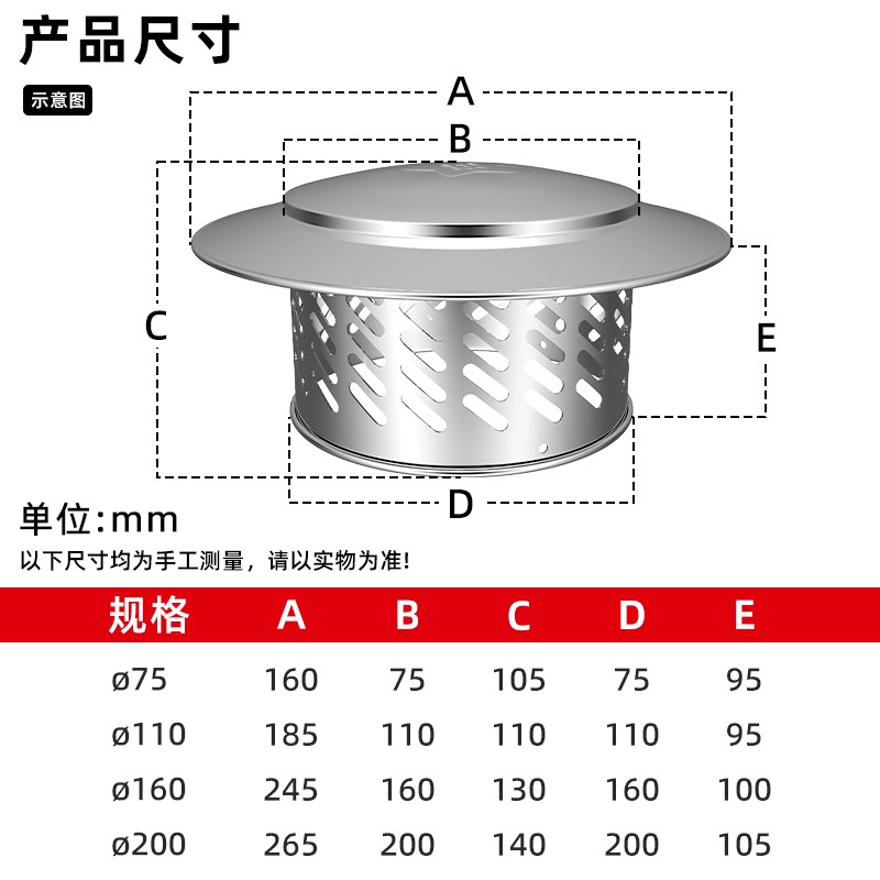 304不锈钢防雨帽屋顶排气管罩室外防鸟鼠通O风口透气烟囱烟道风帽