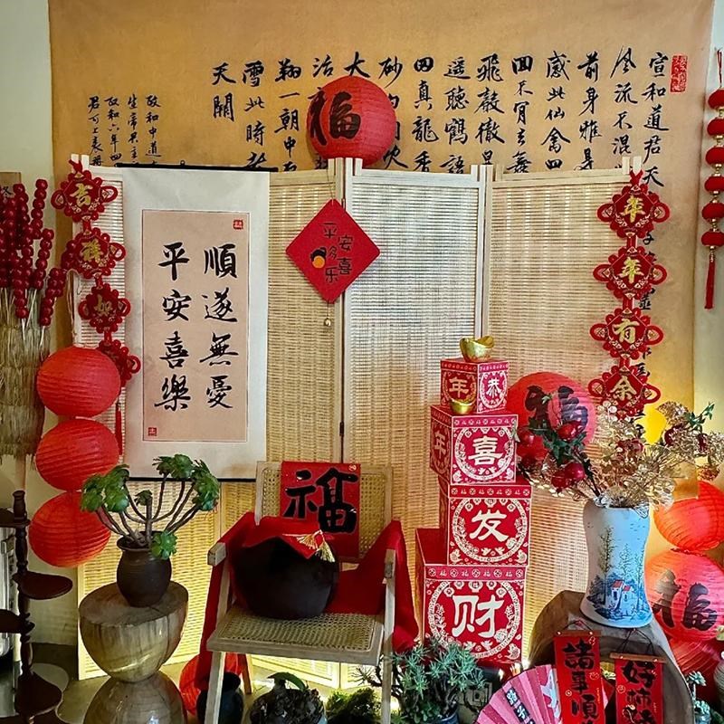 元旦新年红色主题室内门店商用拍照打卡氛M围感拍摄道具创意摆件