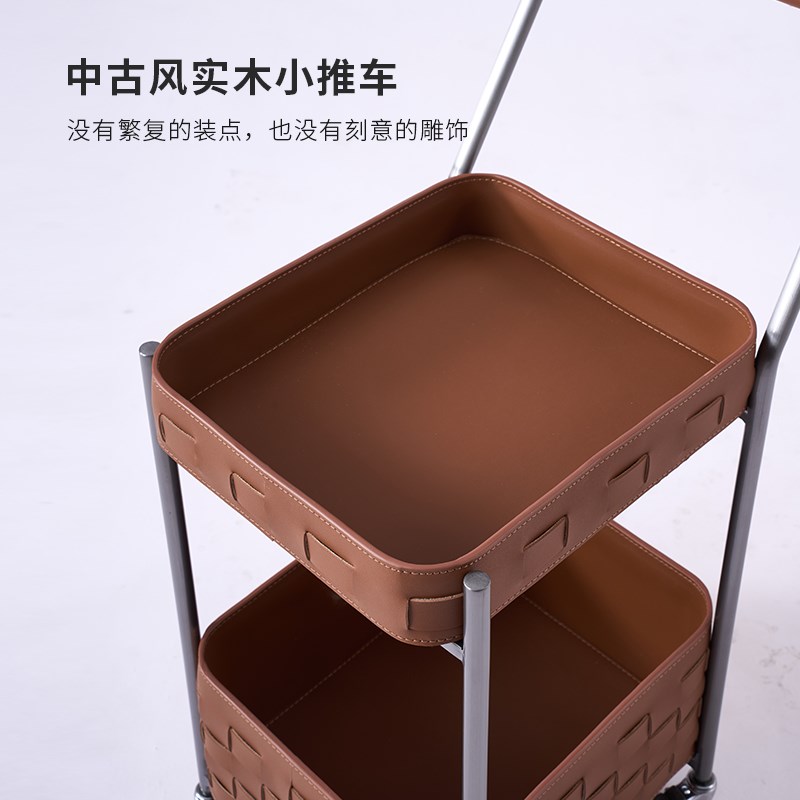 可移动小推车轻奢意式不锈钢方形边几客厅创意艺T术沙发马鞍皮边