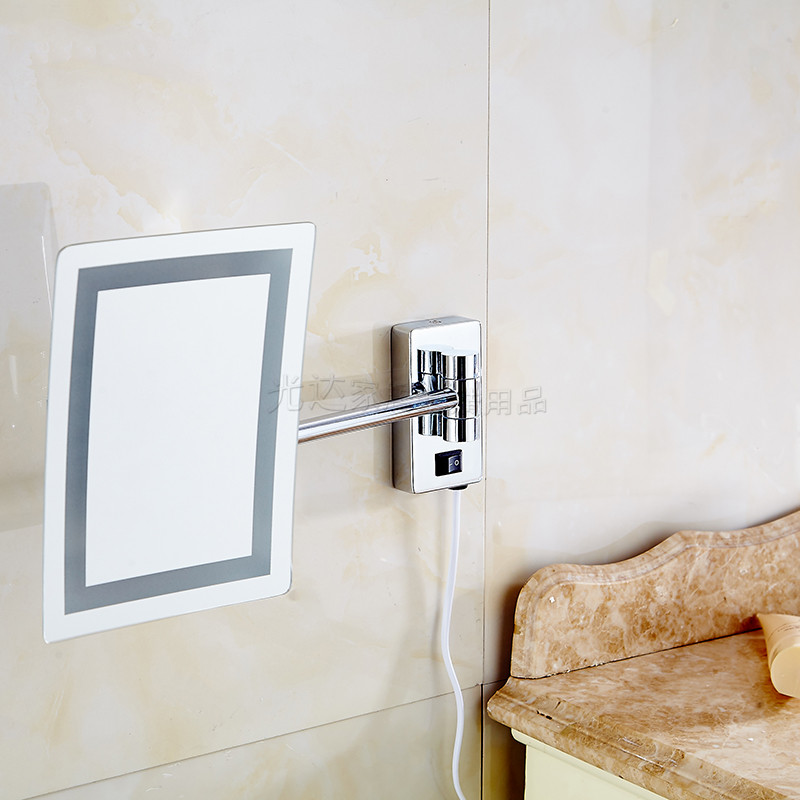 单面壁挂式带灯长方n形酒店美容镜折叠镜浴室放大伸缩LED化妆镜子