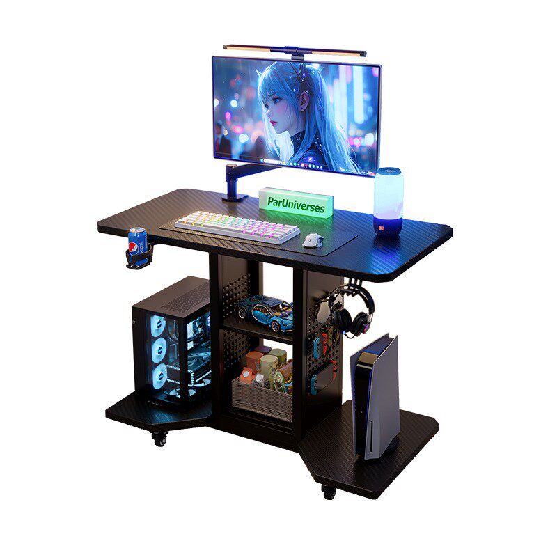 实木电脑桌小型家用卧室电竞桌台式可放主机移动小桌子床边洞洞板
