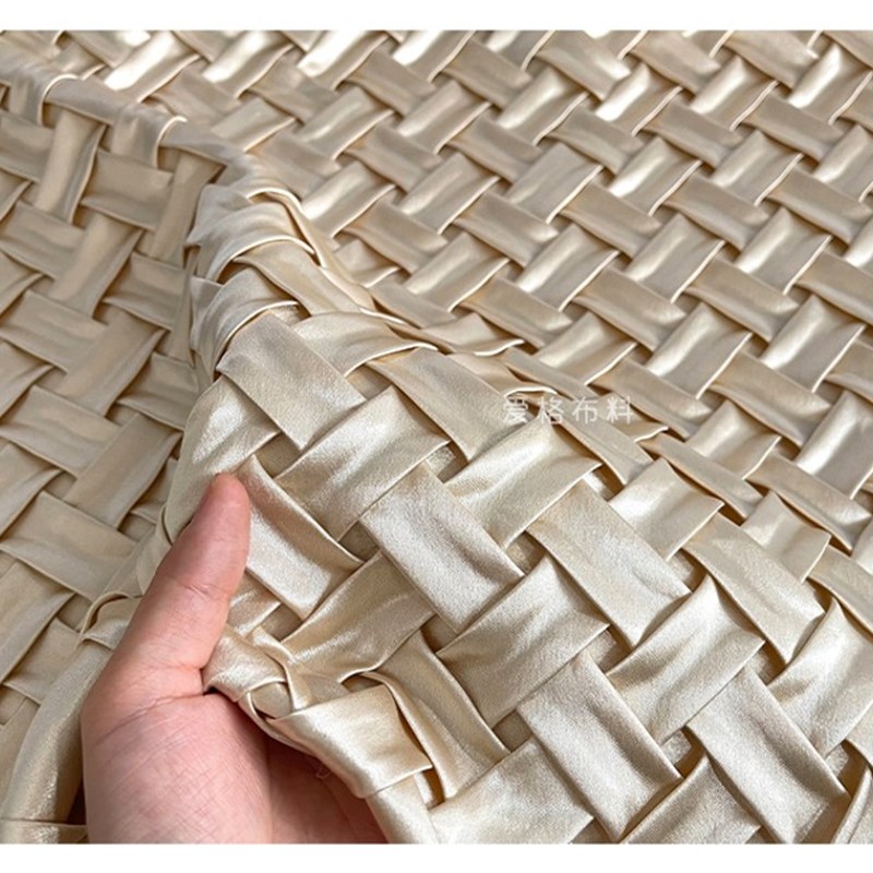 光泽柔软垂坠 香槟棕色醋u酸缎编织后加工设计师面料半裙上衣布料