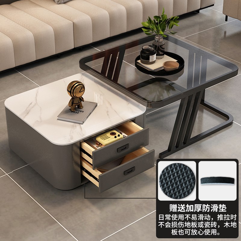 岩板茶几2024新款客厅家用小户型极G简轻奢现代高级感网红方形折