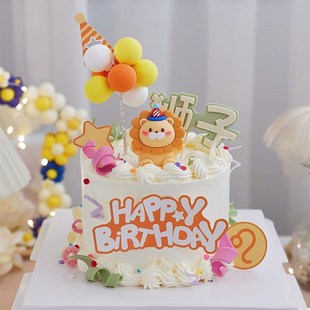 狮子座蛋糕装饰软橡胶黄金卡通狮子派对帽子生日派对装扮配件插件