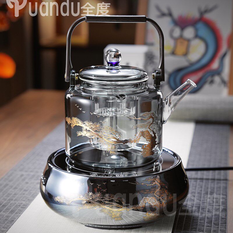 煮茶壶提梁蒸煮一体茶壶黑茶白茶壶黑晶炉煮茶器加厚玻璃茶壶