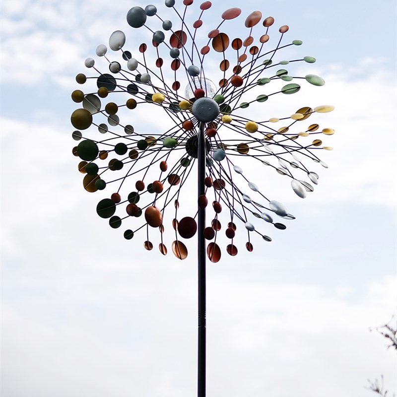 网红装饰创意摆件太阳能灯花园庭院铁艺旋转大风U车户外阳台布置