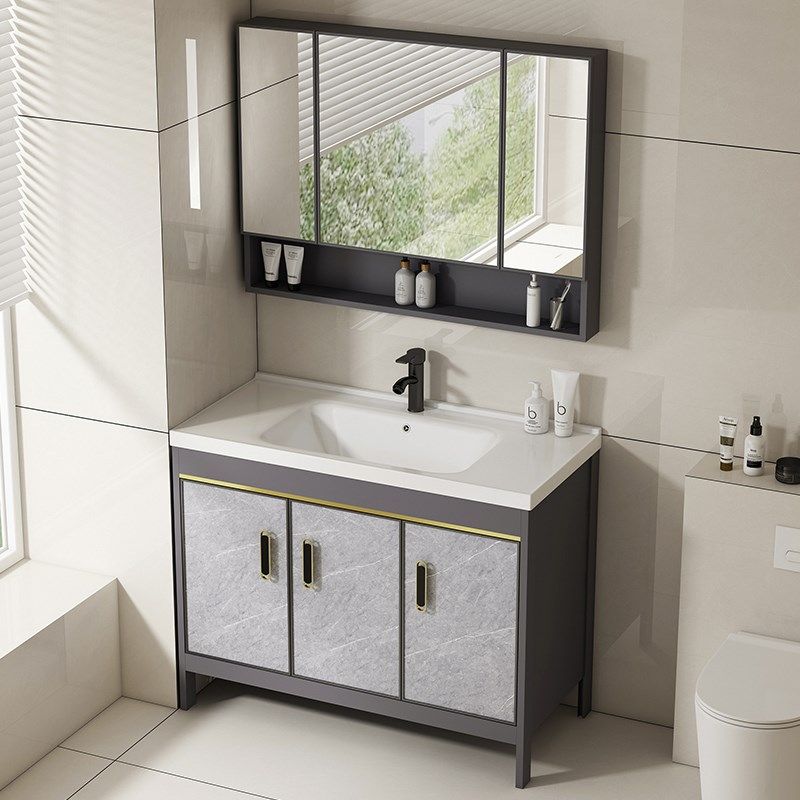 落地式太空铝浴室柜组合化妆室洗漱台池洗手盆陶瓷一体阳台洗脸盆