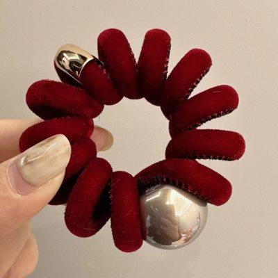 新年红色皮筋头饰本命年无痕头绳马尾皮套丝绒粗电话线发圈橡皮筋