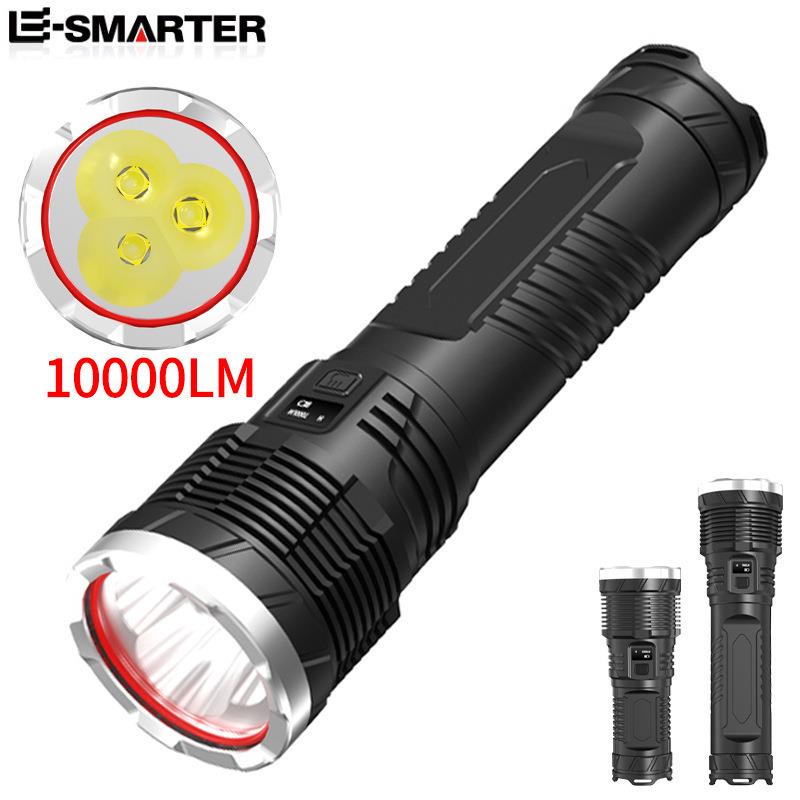 跨境无极调光液晶电显泛光3*P70灯泡强光LED手电筒USB充电远射