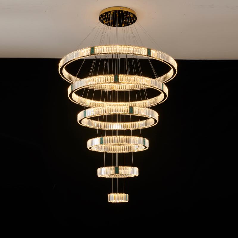 复式楼水晶吊灯轻奢客厅的主灯大厅挑空别墅餐厅高级感中楼大吊灯