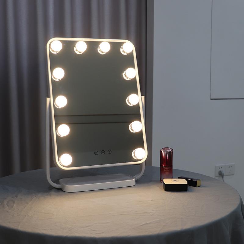 厂家直销三色灯光化妆镜可调角度卧室桌面梳妆镜LED好莱坞灯泡镜