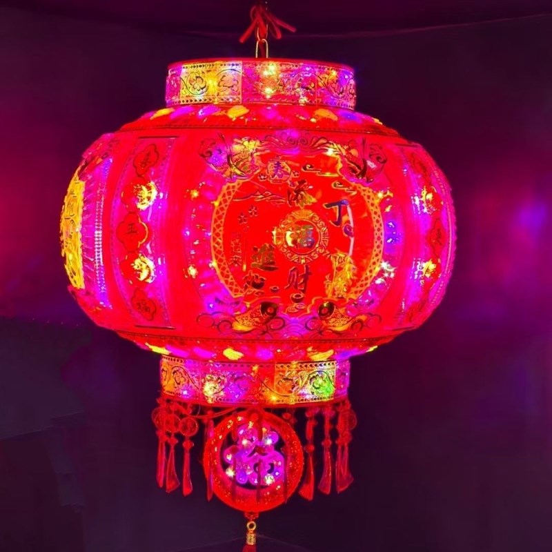 新款富丽堂皇七彩LED旋转走马灯乔迁红灯笼春R节阳台笼新年外转灯