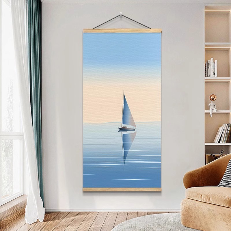 一帆风顺挂e画布艺油画风景海边客厅玄关装饰画超大挂毯挂布卧室图片