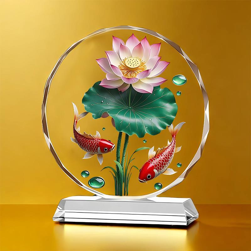 荷花锦鲤水晶摆饰家居客厅工艺礼品摆饰装饰荷花鱼工艺摆台桌面乔