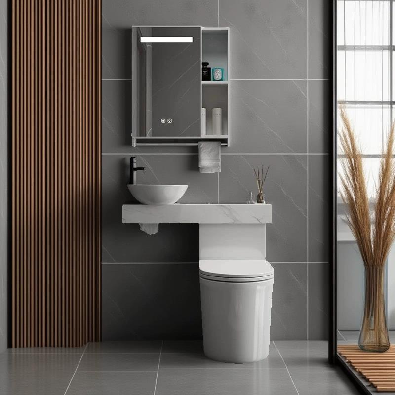 小户型马桶洗手盆一体二合一组合 小尺寸岩板洗手柜 地排墙排马桶