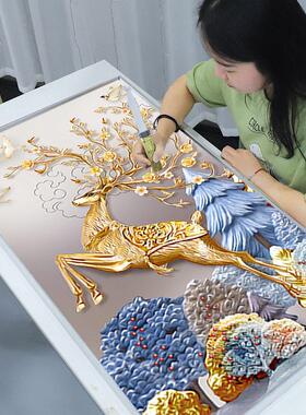 5D钻石画2024年满钻新款玄关竖版发财鹿十字绣点贴砖石贴画绣2025