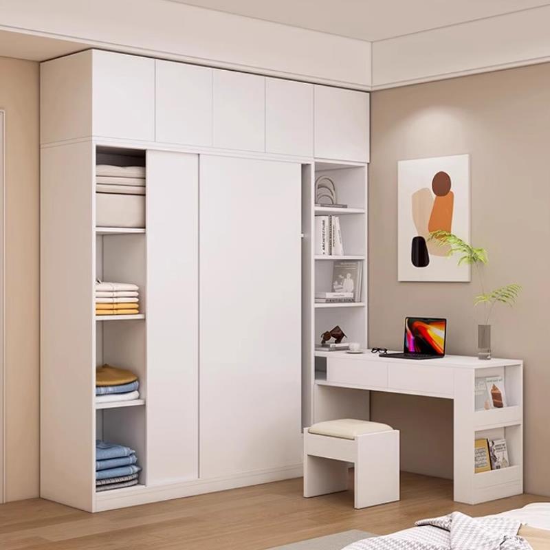 Enf级实木一体式桌柜家庭转角电脑桌推拉门大衣柜一体化组合可定