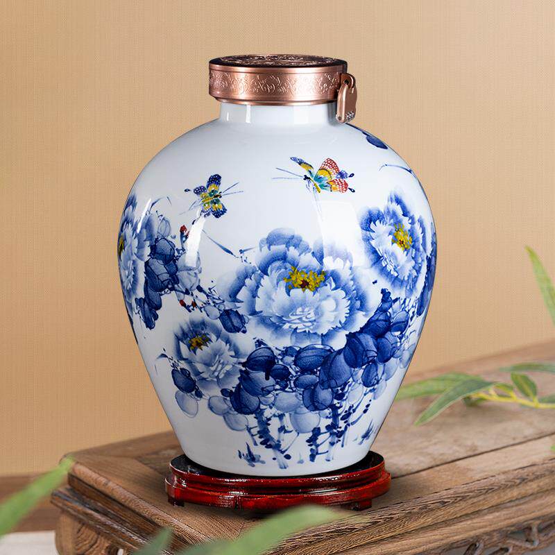 景德镇陶瓷手绘酒坛子20/30/50斤家用密封窖藏专用存酒缸白酒罐瓶