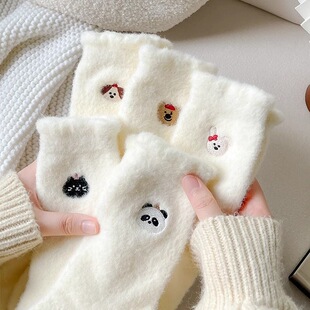 袜子女韩版 毛绒绒加绒加厚保暖厚袜子ins潮学生白色长袜 中筒冬款