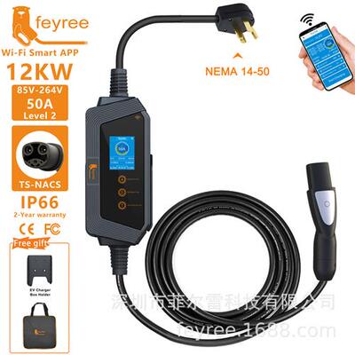 适配Tesla12KW带APP随车充新能源电动汽车便携式家用充电桩远程控