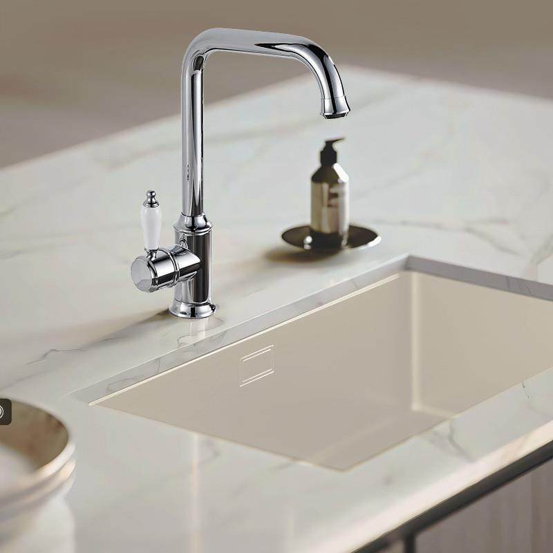 适配法式复古水龙头厨房菜盆水槽银色冷热水头阳台洗衣柜旋转陶瓷