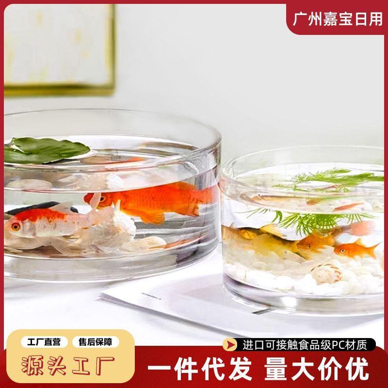 适配鱼缸客厅小型圆柱矮款防摔桌面塑料非玻璃网红水培睡莲养乌龟