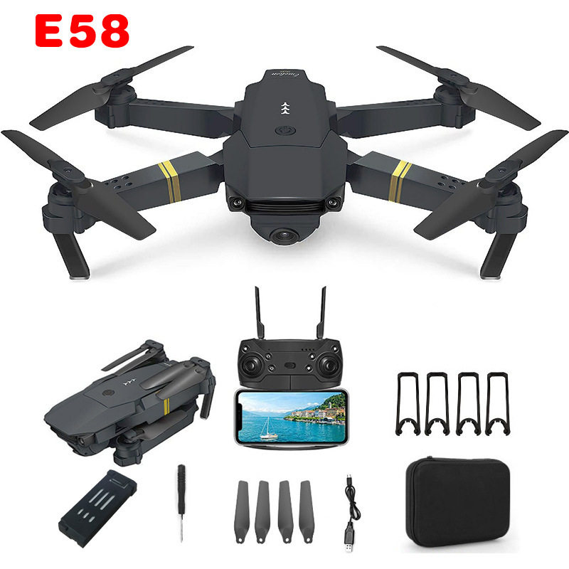 E58跨境热卖黑色金色航拍无人机4K机遥控飞机直播玩具四轴飞行器