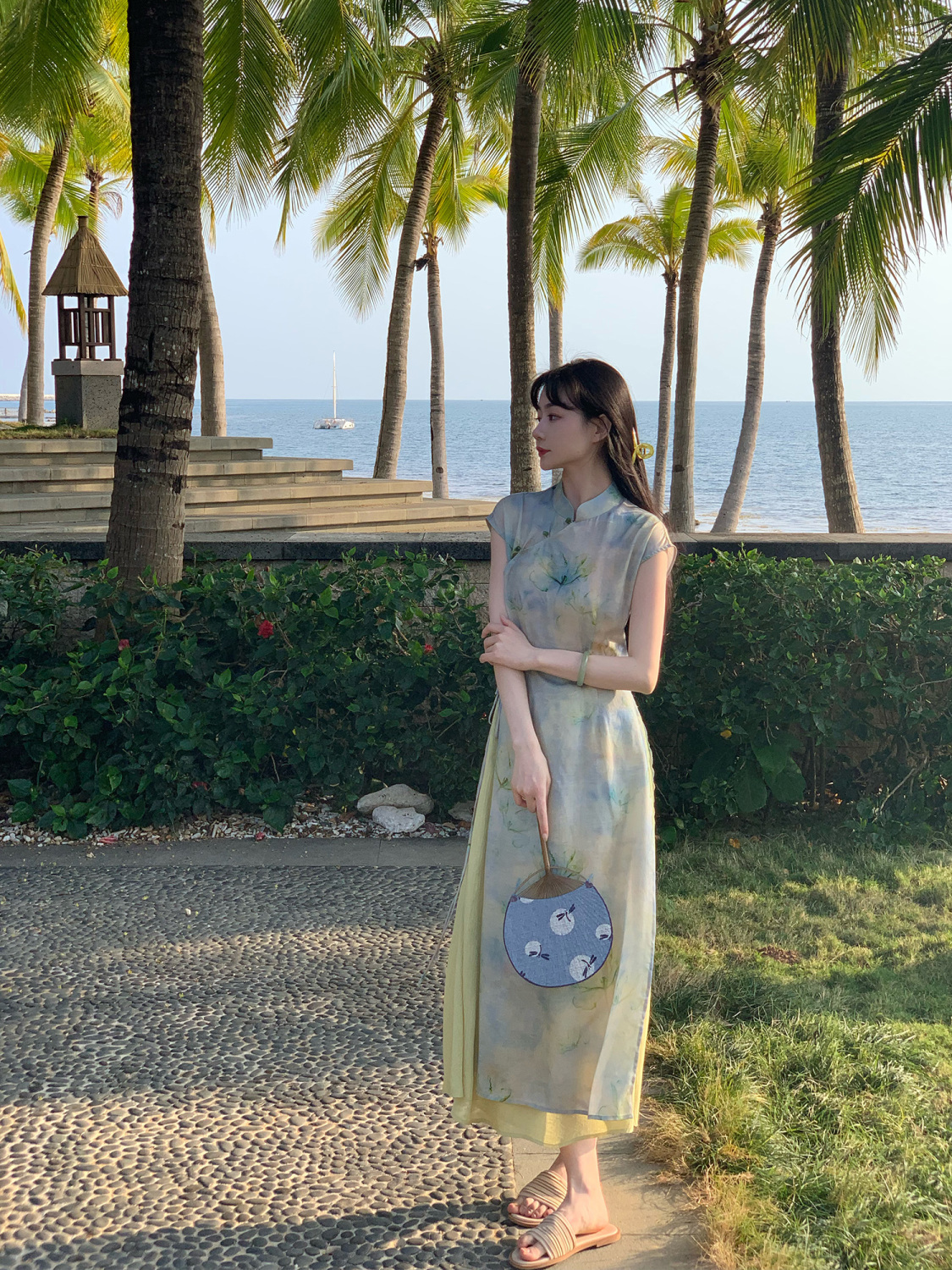 表象抒情诗丨靛染 新中式旗袍元素长衫上衣+小绿半裙+圆领套装