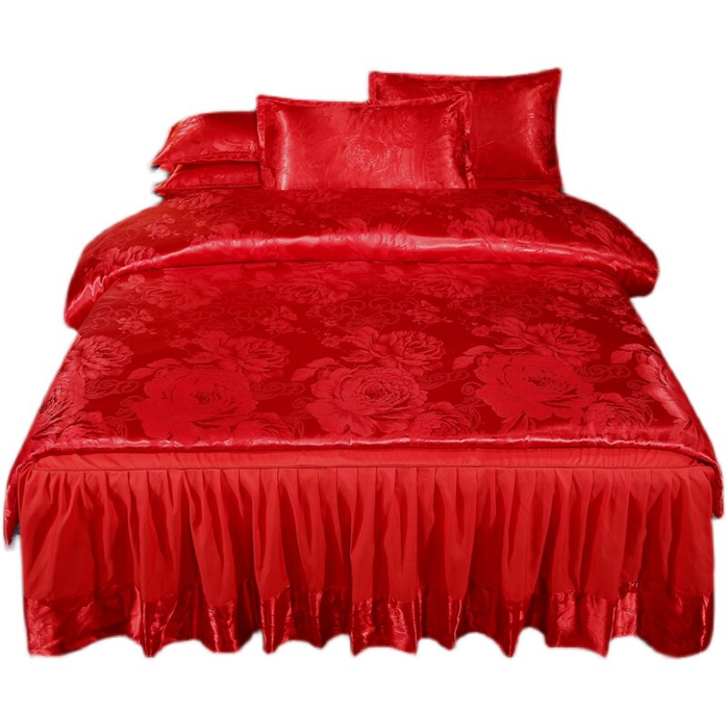 欧式贡缎提花四件套床裙款床罩被套1A.5m1.8米2m双人床上用品套件