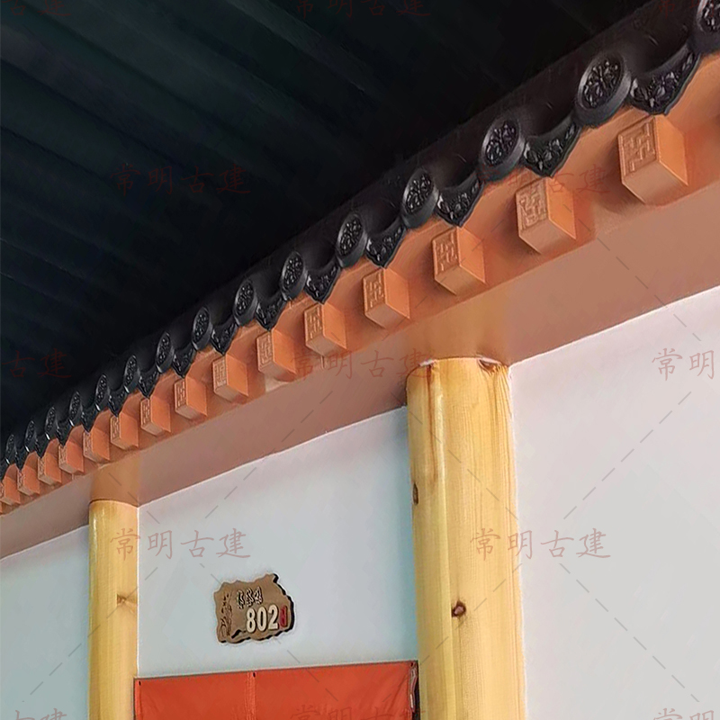 仿古屋檐瓦配f件底部封板加厚塑料瓦架子中式合成树脂装饰万字遮
